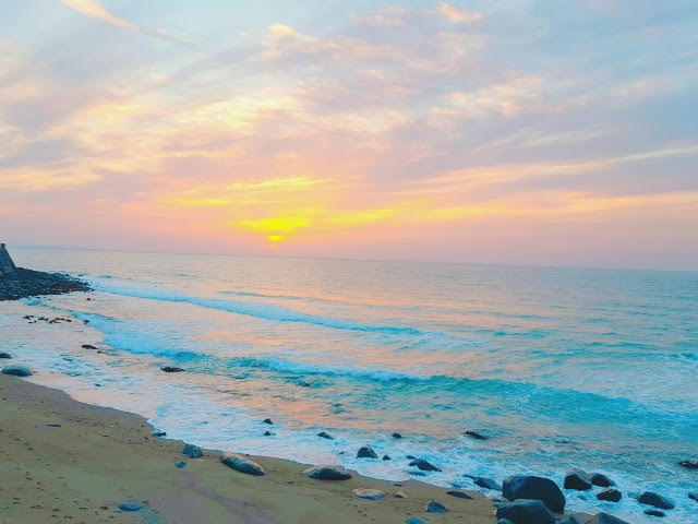 砂浜での夕日